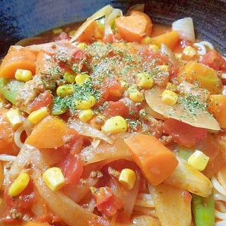 カラフル野菜のトマトスープスパゲティ